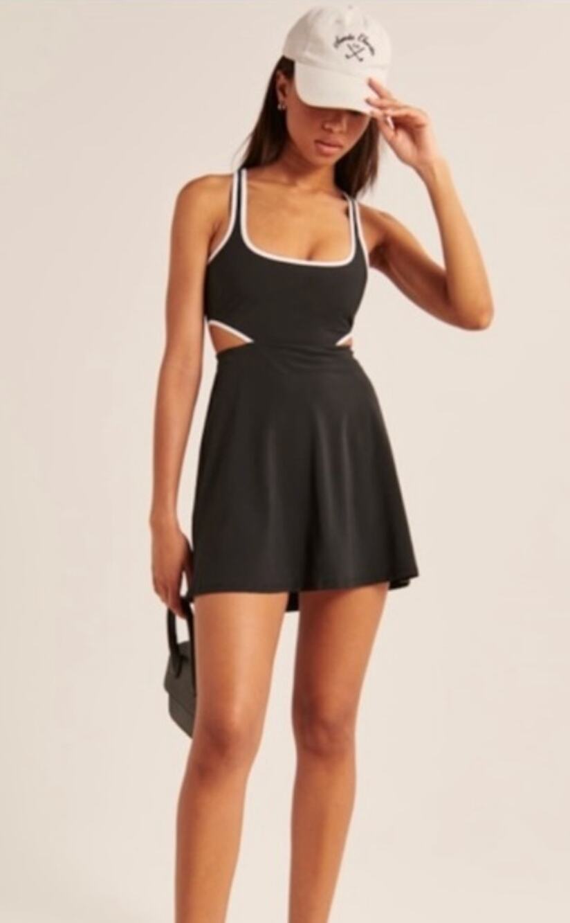 Abercrombie & Fitch Side Cutout Traveler Mini Skort Dress in Black White XLT